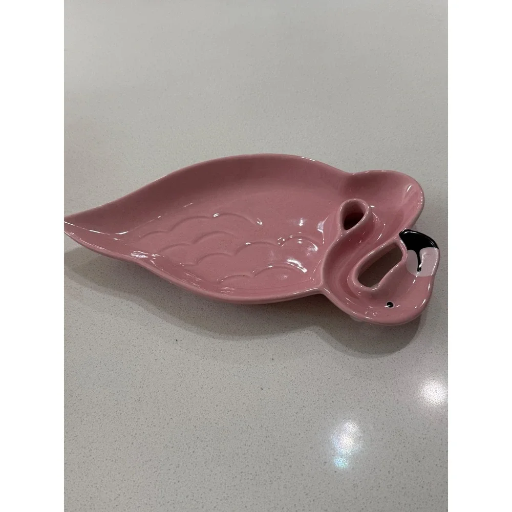 Pink Flamingo Ceramic Trinket Dish Ring Jewelry Holder Tray Glossy‎ Tropical